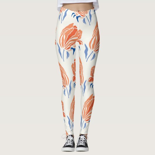 Baroktulp: Botanische Vintage Linocut Leggings (Voorkant)