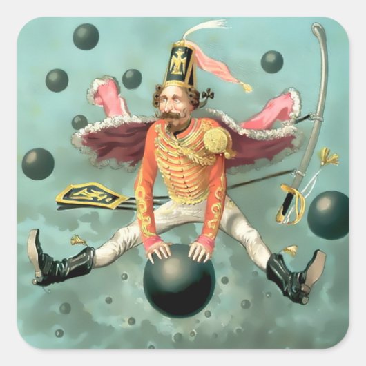 Baron Munchausen rijdt op een kanonskogel Vierkante Sticker (Voorkant)