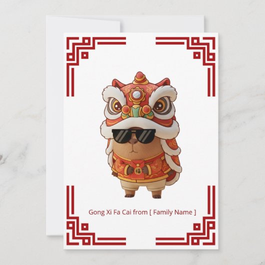 Barongsai Capybara Chinese New Year Kaart (Voorkant)
