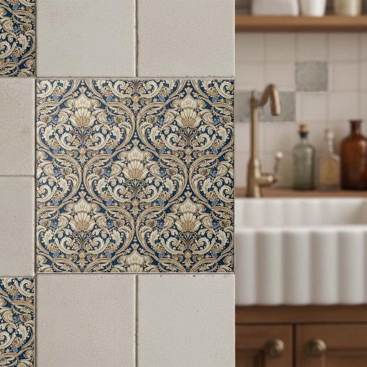 Baroque Acanthus Swirls Pat#3 Blue Gold ID1194 Tegeltje