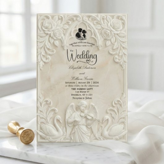 Baroque Angel & Swans Vintage Cream Wedding  Kaart