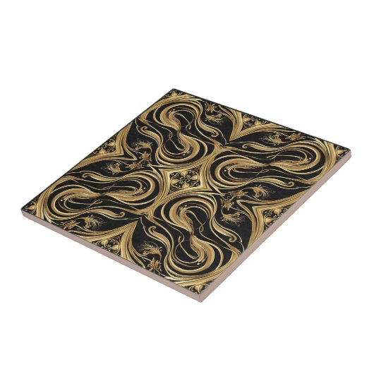 Baroque Black and Gold Swirling Ornate Pattern Tegeltje (Zijkant)