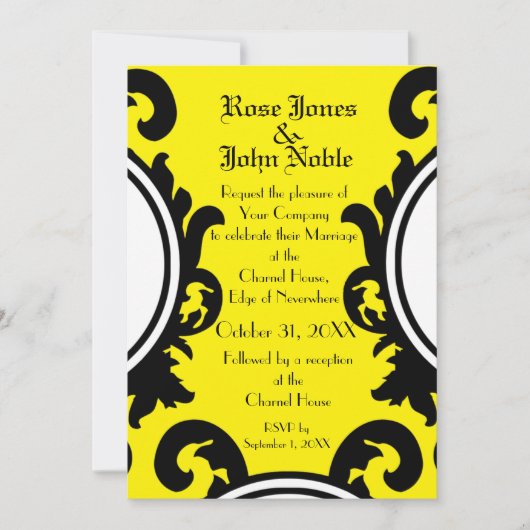Baroque Black (geel) Wedding Invitation Kaart (Voorkant)