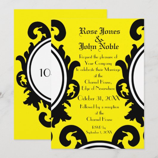 Baroque Black (geel) Wedding Invitation Kaart (Voorkant / Achterkant)