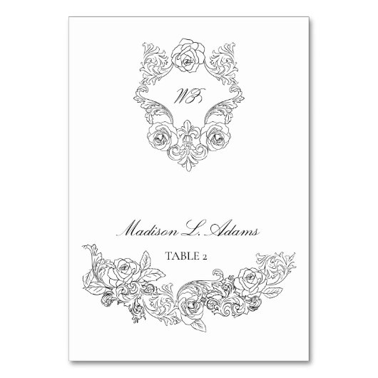 Baroque Black & White Elegant Foldable Name Kaart (Voorkant)