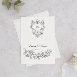 Baroque Black & White Elegant Foldable Name Kaart
