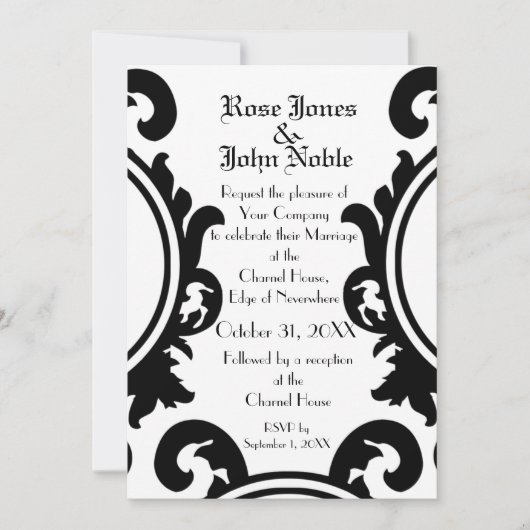 Baroque Black (White Wedding Invitation) Kaart (Voorkant)