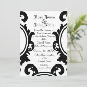 Baroque Black (White Wedding Invitation) Kaart (Staand voorkant)