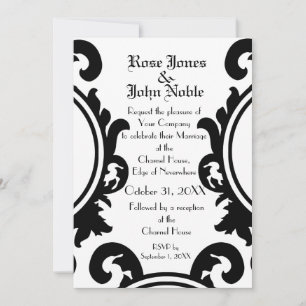 Baroque Black (White Wedding Invitation) Kaart