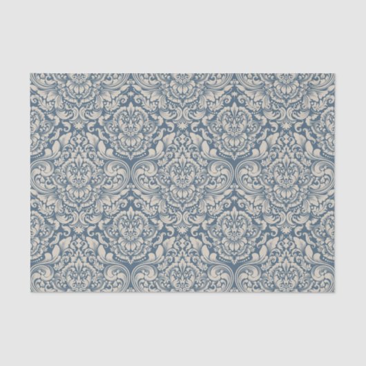 Baroque Blue Damask Brocade op White Decoupage Tissuepapier (Voorkant)