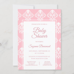 Baroque Boho Pink White Baby shower Invitation Kaart