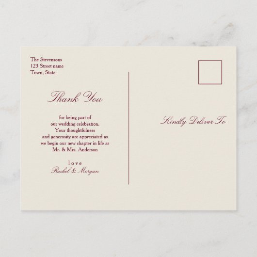 Baroque Burgundy Gold Wedding Thank You Briefkaart (Achterkant)