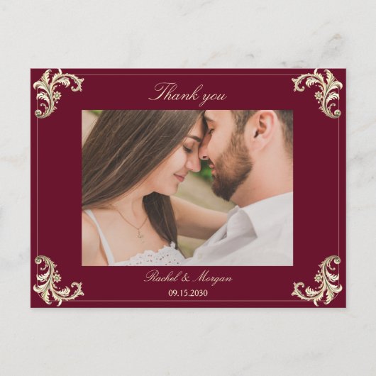 Baroque Burgundy Gold Wedding Thank You Briefkaart (Voorkant)