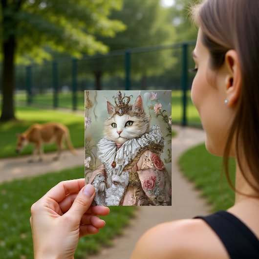 Baroque Cat Royal Portrait Queen Design Briefkaart