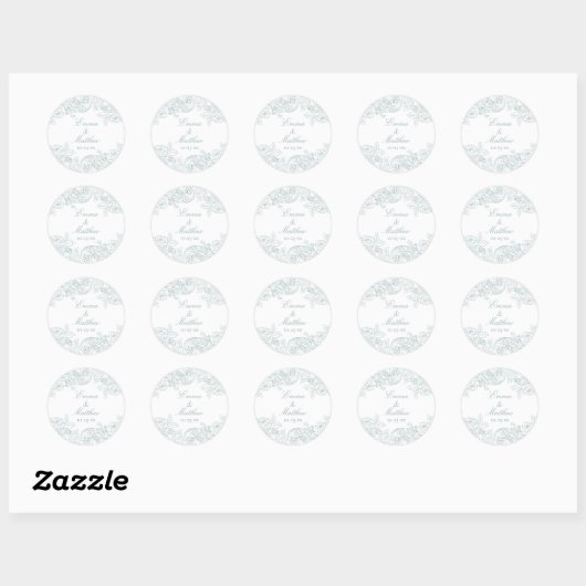 Baroque Circular Dusty Blue Wedding Logo Ronde Sticker (Vel)