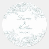 Baroque Circular Dusty Blue Wedding Logo Ronde Sticker (Voorkant)