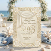 Baroque Cream Rose Faux Gold Foil Diamond Wedding Kaart