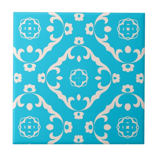  Baroque Cyaan Blue and White Pattern Tegeltje (Voorkant)