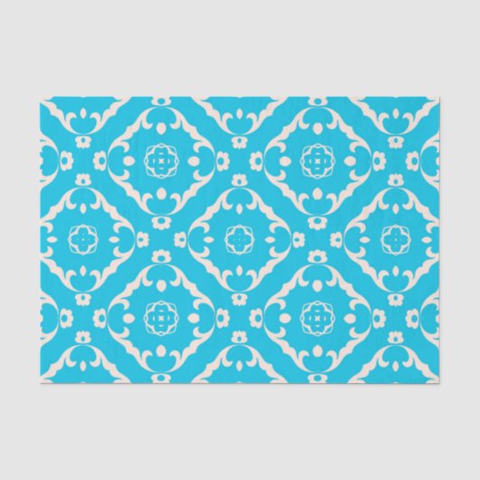  Baroque Cyaan Blue and White Pattern Tissuepapier (Voorkant)