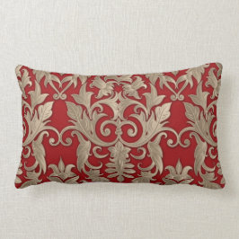 Baroque Damask Brocade Cream Beige op Red Kussen