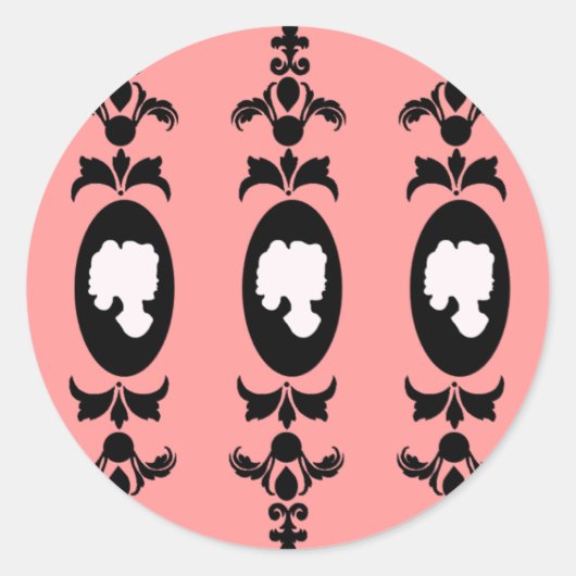 Baroque Damask Cameo Ronde Sticker (Voorkant)