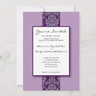 Baroque Damask Custom Wedding Invitation : Paars Kaart