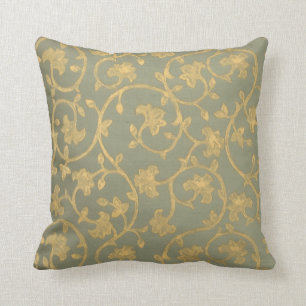 Baroque Damask ~ gold, groene zwijn gooit kussen