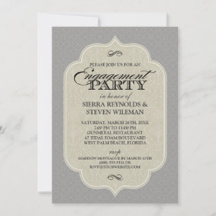 Baroque Damask Gunmetal Grey Engagement Party Kaart