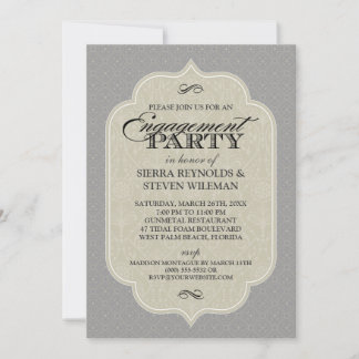 Baroque Damask Gunmetal Grey Engagement Party Kaart