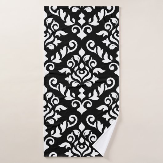 Baroque Damask Lg Ptn White op Black Badhanddoek (Badhanddoek)