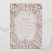 Baroque Elegance Blush Rose Gold Wedding Folie Uitnodiging (Voorkant)
