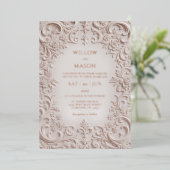 Baroque Elegance Blush Rose Gold Wedding Folie Uitnodiging (Staand Voorkant)