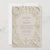 Baroque Elegance Ivory Script Wedding Kaart (Voorkant)