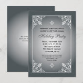 Baroque Elegance Silver Corporate Holiday Party Kaart (Voorkant / Achterkant)