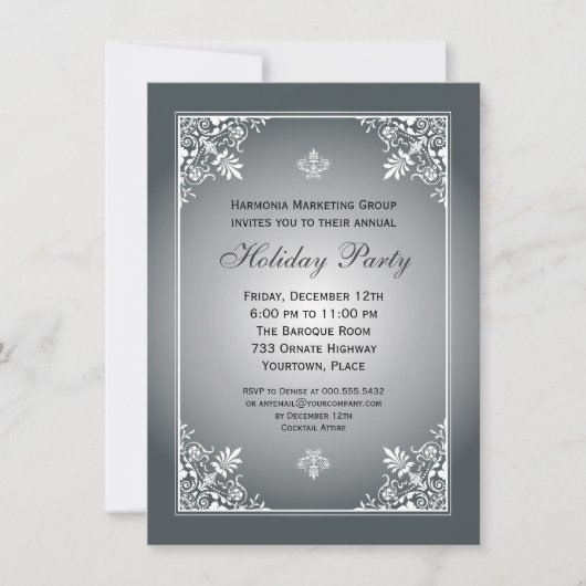 Baroque Elegance Silver Corporate Holiday Party Kaart (Voorkant)
