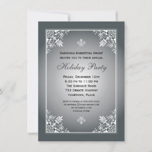 Baroque Elegance Silver Corporate Holiday Party Kaart