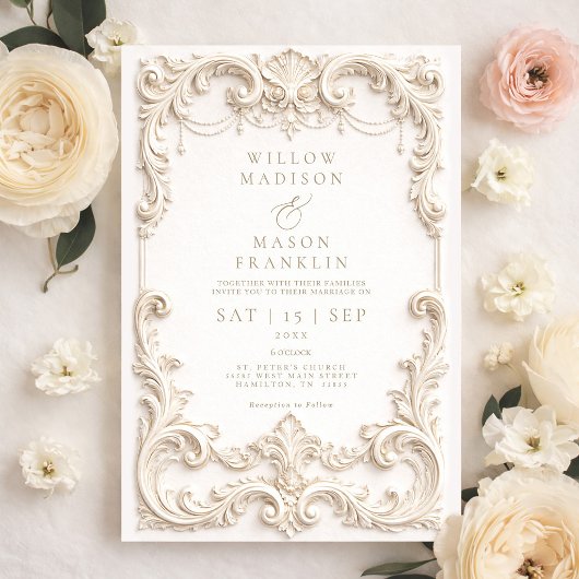 Baroque Elegant Ivory Wedding Kaart