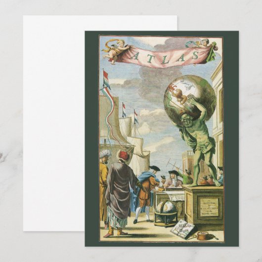  Baroque Era Atlas Frontispiece World Wereldbol Kaart (Voorkant / Achterkant)