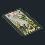 Baroque Era Atlas Frontispiece World Wereldbol Magneet<br><div class="desc">afbeelding Baroque Era antiek oude wereldkaart Atlas Frontispiece (titelpagina voor atlas c.) 1650) met Atlas die de wereld in de greep houdt (wereldbol) terwijl cartografen en verkenners kaarten onder hem bestuderen.</div>