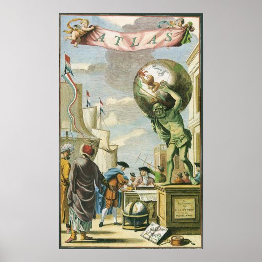 Baroque Era Atlas Frontispiece World Wereldbol Poster (Voorkant)