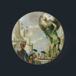 Baroque Era Atlas Frontispiece World Wereldbol Ronde Button 5,7 Cm<br><div class="desc">afbeelding Baroque Era antiek oude wereldkaart Atlas Frontispiece (titelpagina voor atlas c.) 1650) met Atlas die de wereld in de greep houdt (wereldbol) terwijl cartografen en verkenners kaarten onder hem bestuderen.</div>