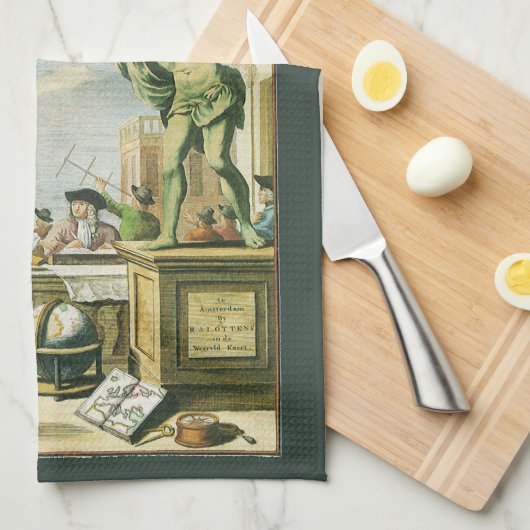  Baroque Era Atlas Frontispiece World Wereldbol Theedoek (Quarter Fold)