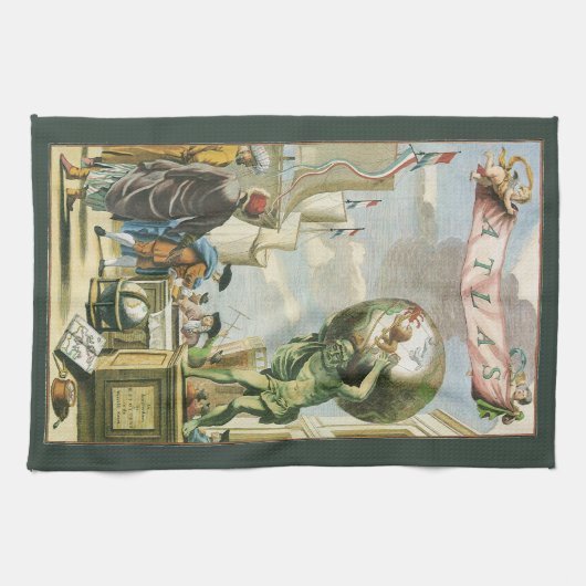  Baroque Era Atlas Frontispiece World Wereldbol Theedoek (Horizontaal)