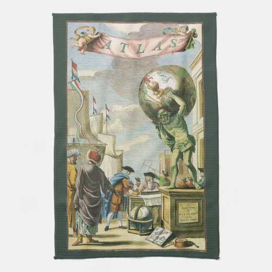 Baroque Era Atlas Frontispiece World Wereldbol Theedoek (Verticaal)
