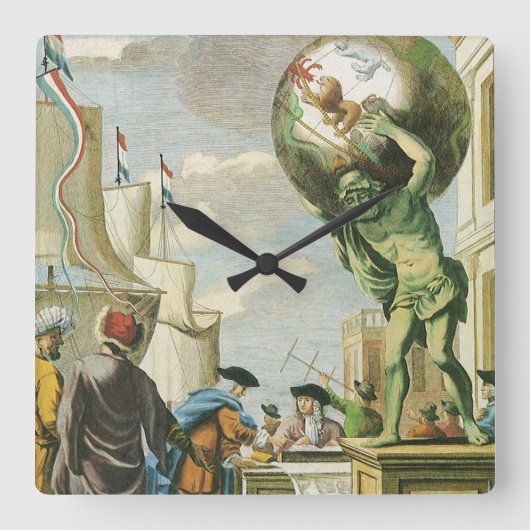 Baroque Era Atlas Frontispiece World Wereldbol Vierkante Klok (Voorkant)