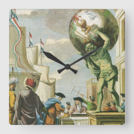  Baroque Era Atlas Frontispiece World Wereldbol Vierkante Klok