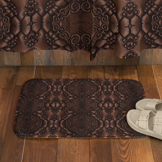 Baroque Faux Leather Brown Pattern Badmat