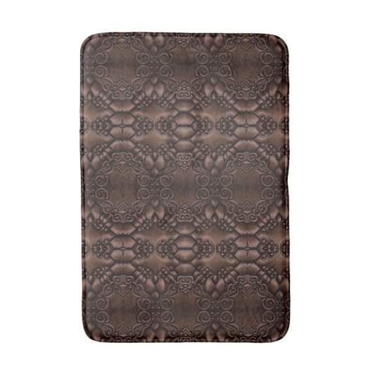 Baroque Faux Leather Brown Pattern Badmat (Voorkant Verticaal)