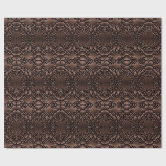 Baroque Faux Leather Brown Pattern Cadeaupapier (Vlak)
