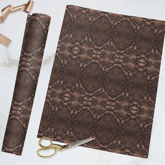 Baroque Faux Leather Brown Pattern Cadeaupapier